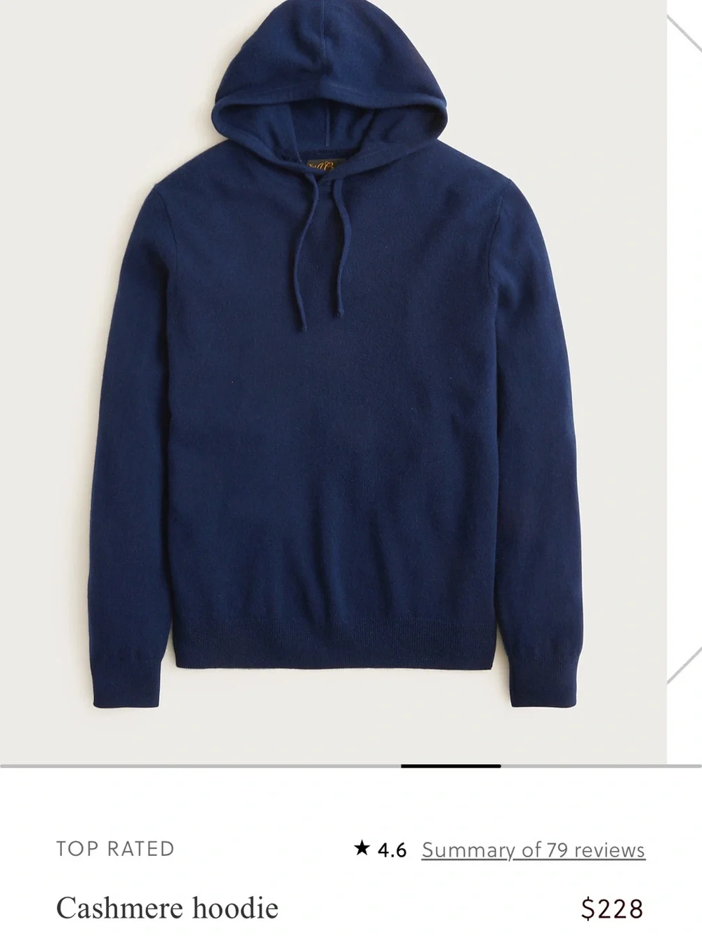 J. Crew 100% cashmere Navy Crewneck Hoodie Sweater Medium